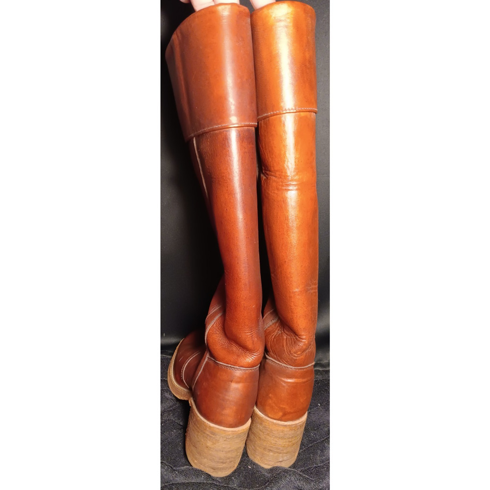 RARE Miss Capezio 70s Campus Brown Tall Leather Boots size 7 M Wood Heel USA - Picture 10 of 10